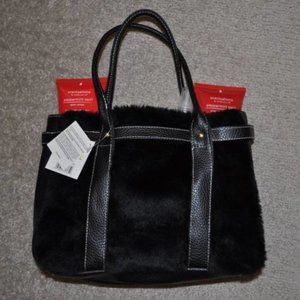 Bath & Body Fur Purse Tote Black Large 4 Pc Gel Lotion Gift Set Peppermint